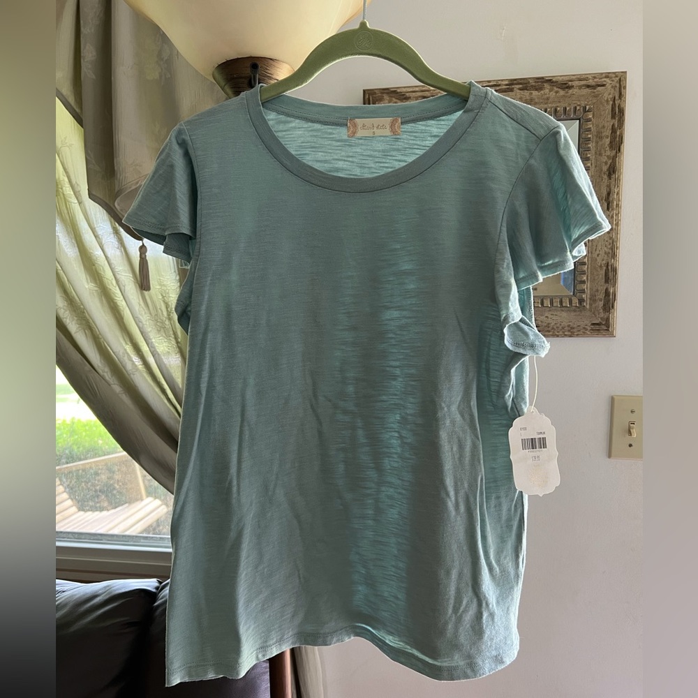 Altar’d State 100% cotton Tourmaline crew neck T-shirt with flutter sleeve